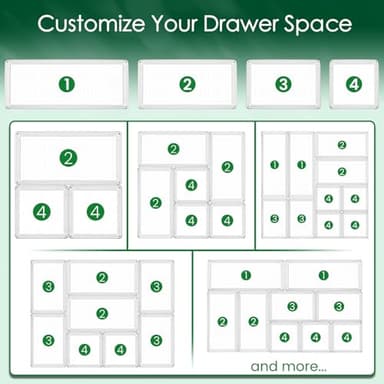 Criusia Drawer Organizer Set, Acrylic Non Slip Non Cracking Kitchen Drawer Storage Tray Large Size Divider, Multifunctional Storage for Cosmetics, Bathroom, Tools, Kitchen and Office (8 PACK) - Image 9