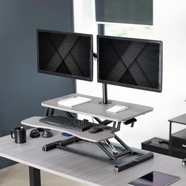 VIVO Height Adjustable 32 inch Standing Desk Converter with Dual 13 to 30 inch Monitor Stand, Sit Stand Monitor Mount and Desk Riser, Gray, DESK-V000K-M2G - Image 2