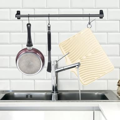 TIKNIK Silicone Dish Drying Mat for Kitchen Counter, Dish Drying Pad, Non-Slip Drain Pad with Built-in Drain, Heat Resistant Stone Drying Mat(Yellowish 15.8" x 13") - Image 3