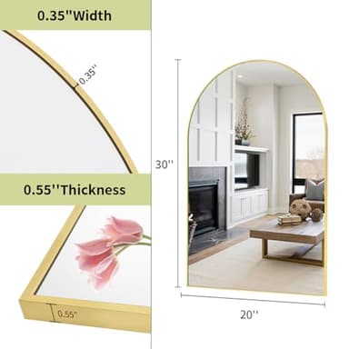 BEAUTYPEAK 20"x30" Arch Bathroom Mirror, Wall Mounted Vanity Metal Frame Mirror for Bedroom, Entryway, Living Room, Gold - Image 2