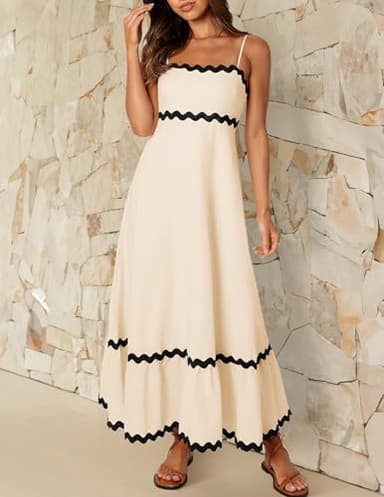 ZESICA Women's 2025 Summer Spaghetti Straps Sleeveless Backless Sundress Flowy Smocked Lace Swing A Line Midi Dress,Apricot,Medium - Image 7