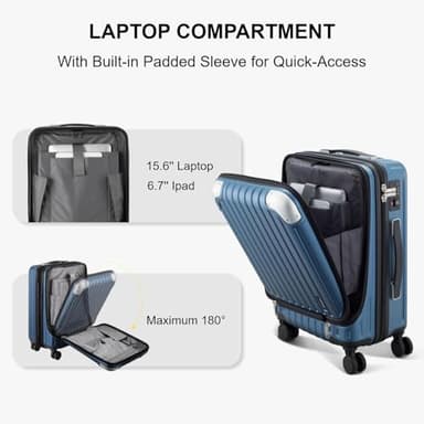 LEVEL8 Grace Carry on Luggage 22x14x9 Airline Approved, 20 Inch Hard Shell Suitcases with Spinner Wheels, Abs+Pc Hard Case Luggages with Tsa Lock for Airplane, Blue - Image 3