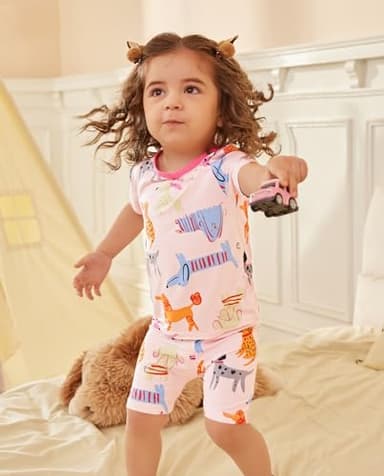 babee Reshinee Bamboo Viscose Toddler Girls Kids Short Sleeve Pajamas 2-3T Years Pink Summer Cool Soft 2pcs Set Pjs Pyjamas Jammies - Image 2