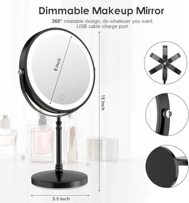 Lighted Makeup Mirror, 3000 mAh Rechargeable Double Sided Magnifying Vanity Mirror with 3 Colors, 1x/10x, 360° Rotation , Brightness Adjustable Magnification Cosmetic Light up Mirror, Women Gift - Image 5