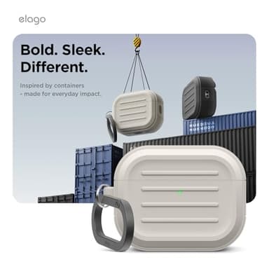 elago Armor Case Compatible with AirPods Pro 3 Case - Carabiner Included, Supports Wireless Charging, Shock Resistant, Full Protection (Stone) - Image 3