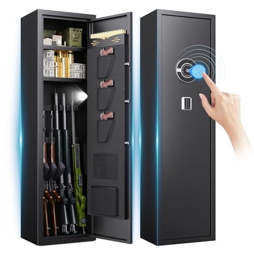 8-12 Gun Safe,Gun Safe for Rifles and Pistols,No Assembly Required,Biometric Fingerprint Large Rifle Safes for Home,Alarm System,Adjustable Rack,Silent Mode - Image 1