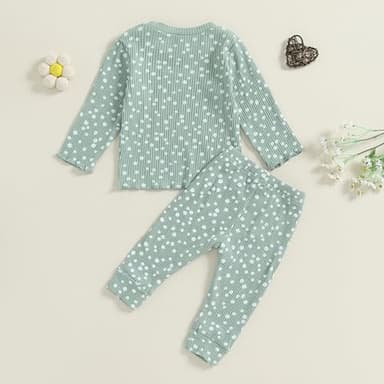 Baby Girl Fall Clothes Set Floral Print Long Sleeve Tops Pants Cute Infant Toddler Outfits 6 12 18 24 Months 2T (Floral Green, 18-24 Months) - Image 3