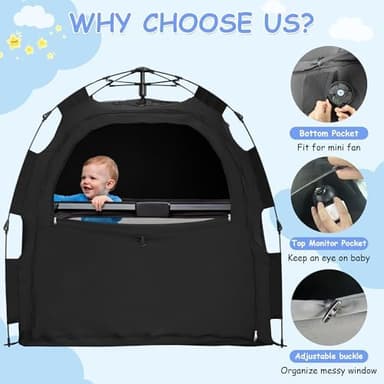 Sleep Tent for Pack N Play, Baby Sleep Tent One-Click Assembly Effective Light Blocking Tent for Sleep Pod & Mini Crib, Light Blocking Tent for Babies and Toddlers - Image 6