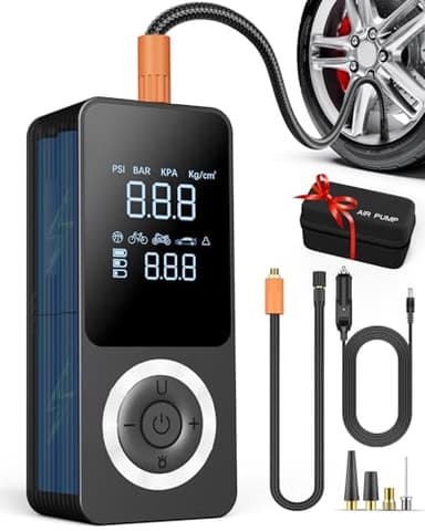 Cordless Tire Inflator Portable Air Compressor, Smart Air Pump for Car Tire with Digital Pressure Gauge, LED Light, 12V Car Power Adapter, Storage Box, Car, Motorcycle, Ball, BikePump - Image 1