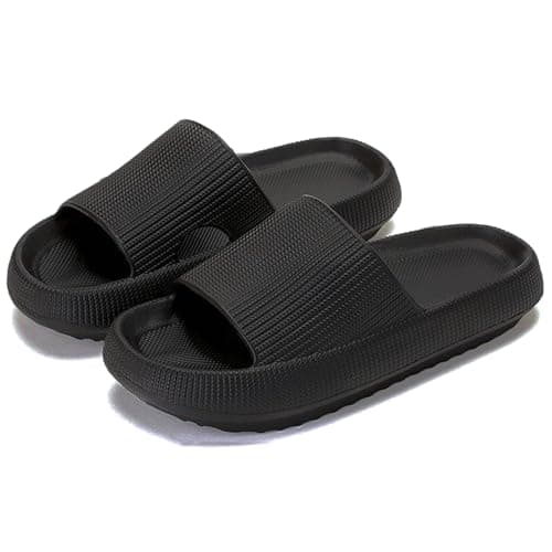 rosyclo Cloud Slides Slippers for Women and Men, Pillow Shower Bathroom Non-Slip Open Toe Super Soft Comfy Home House Cloud Cushion Slide Sandals for Indoor & Outdoor Shoes, Black - Image 1