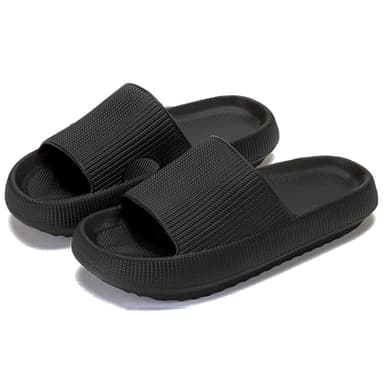 rosyclo Cloud Slides Slippers for Women and Men, Pillow Shower Bathroom Non-Slip Open Toe Super Soft Comfy Home House Cloud Cushion Slide Sandals for Indoor & Outdoor Shoes, Black - Image 1