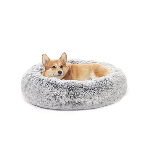 Bedfolks Calming Donut Dog Bed, 30 Inches Round Fluffy Dog Beds for Medium Dogs, Anti-Anxiety Plush Dog Bed, Machine Washable Pet Bed (Dark Grey, Medium) - Image 1