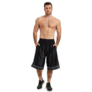 HQUEC Men's 12" Athletic Shorts Long Basketball Workout Gym Shorts Below Knee Loose-Fit with Pockets Black XL - Image 5