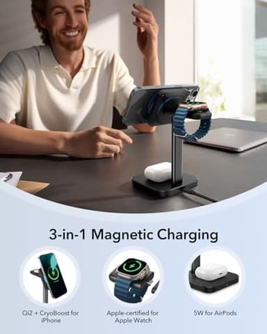 ESR for MagSafe Charger Stand, 3 in 1 Charging Station with CryoBoost, Phone-Cooling Wireless Charging, Qi2 Certified 15W MagSafe Stand, for iPhone 17/16/15/14/13/12, AirPods, Apple Watch, Black - Image 7