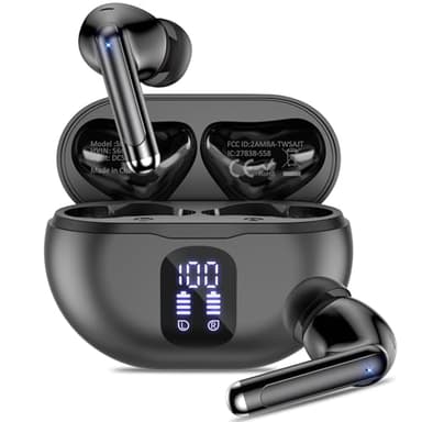 XIAOWTEK Bluetooth Headphones True Wireless Earbuds 50H Playback LED Power Display Earphones with Charging Case IPX7 Waterproof in-Ear Ear Buds with Mic for Smart Phone Computer Sports, Black - Image 1