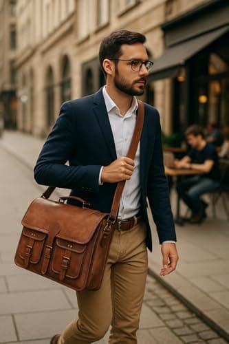 Leather Messenger Bag for Men and Women 18 inch Large Vintage Leather Briefcase Laptop Shoulder Bag Unisex Crossbody Messenger Satchel for Office, Business, Work, Travel - Image 9