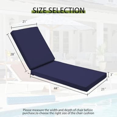 Metliv Outdoor Chaise Lounge Cushions, Waterproof Patio Chair Cushions for Outdoor Furniture with Adjustable Ties, Lounge Chair Cushion with Removable Cover, 72 x 21 x 3 Inch, Navy - Image 2
