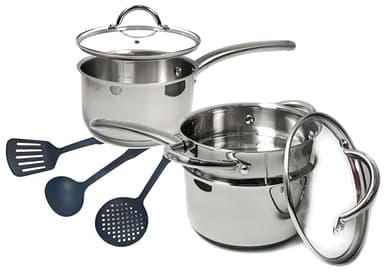 MAGGOPAN Stainless Steel Saucepan Glass Lid Casting Steel handle Induction Impact Bonded 8 PCS Set Steamer - Image 1