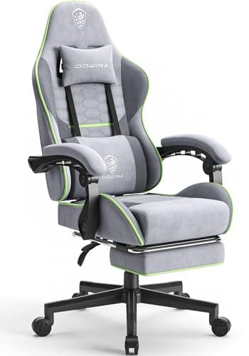Dowinx Gaming Chair Fabric with Pocket Spring Cushion, Massage Game Chair Cloth with Headrest, Ergonomic Computer Chair with Footrest 290LBS, Light Grey - Image 1