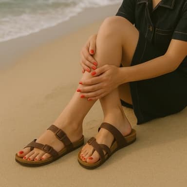 CUSHIONAIRE Luna Crossover Toe Strap Womens Sandals – Cork Footbed Slides with Adjustable Straps, Summer Sandals for Women 2025, BROWN 9 - Image 3