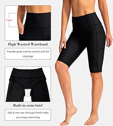 SANTINY Women's 8''/12'' High Waisted Swim Shorts with Pockets UPF50+ Long Board Swimming Shorts for Women with Liner (Black_XXL) - Image 5