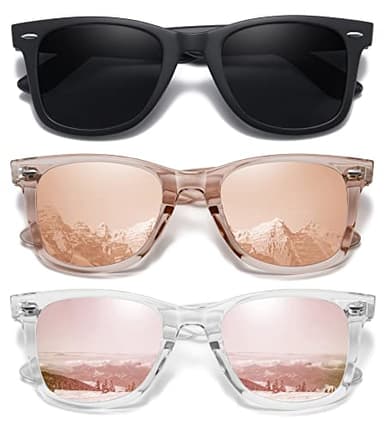 MEETSUN Retro Polarized Sunglasses for Women Men Classic Mirror Lens Driving Sun Glasses Trendy UV Protection (3 Pack) Black/Coffee/Pink - Image 1