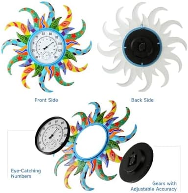 Large Blue Sun Outdoor Thermometer & Hygrometer Combo, 25'' Indoor Outdoor Wall-Mounted Thermometer Gauge, Decorative Indoor Outside Temperature Thermometer for Patio, Garden, Living Room,Kitchen - Image 6