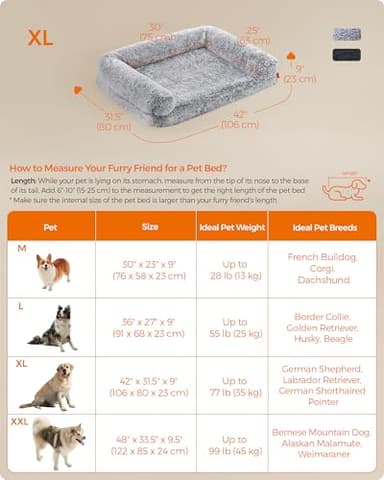 Feandrea Dog Bed, Orthopaedic Dog Sofa Bed for Medium and Large Dogs, Waterproof Ped Bed with Removable Washable Cover, 42 x 31.5 x 9 Inches, Gray Ombré UPGW233G01 - Image 5