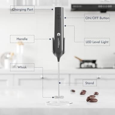 Rechargeable Milk Frother, 3 Speed Frother Wand Handheld Foam Maker with 2-layer Stainless Steel Whisk for Making Cappuccinos, Lattes, Bulletproof Coffee, Keto Drinks, Protein Shakes, and Matcha - Image 4