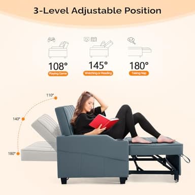 VINGLI Convertible Loveseat Sleeper, Blue Grey Faux Leather Futon Sofa Bed Pullout Couch Bed with USB Ports, Cup Holders, Armrest for Living Room, Bedroom, Home Office Apartment - Image 6