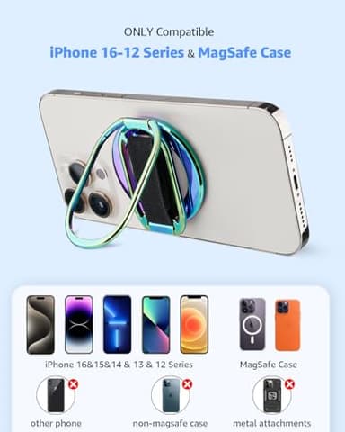 [2025 Upgraded] SUPERONE for MagSafe Phone Grip for MagSafe Kickstand Compatible with Mag Safe Finger Loop, 4-in-1 Phone Ring Holder Strap for iPhone 17/16/15/14/13 Series and Mag Safe Case - Colorful - Image 8