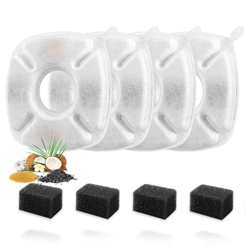 8 Pcs Cat Fountain Replacement Filters 4 Pack Cat Water Fountain Replacement Filters with 4 Pack Pre-Filter Sponges, Pet Fountain Filter Fit for 95oz/2.8L Automatic Pet Fountain Cat Water Fountain - Image 1