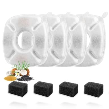 8 Pcs Cat Fountain Replacement Filters 4 Pack Cat Water Fountain Replacement Filters with 4 Pack Pre-Filter Sponges, Pet Fountain Filter Fit for 95oz/2.8L Automatic Pet Fountain Cat Water Fountain - Image 1
