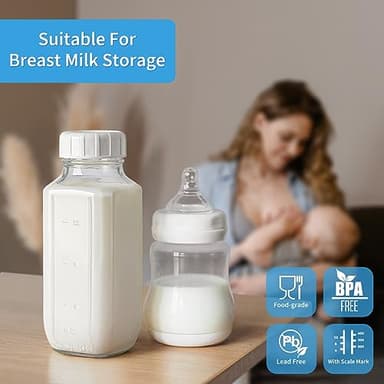 8 Pack 16 Oz Reusable Glass Milk Bottles w 100% Airtight Heavy Duty SCREW Lid & 2 Pour Spouts - Glass Juice Bottles w Capacity Mark - Beverage Drinking Jar Juice Container Breast Milk(Extra 2 Lids) - Image 6