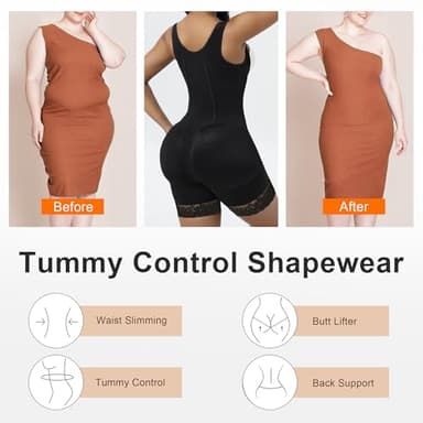 SHAPERX Fajas Colombianas Moldeadoras Shapewear for Women Tummy Control Open Bust Bodysuit Postpartum Compression Butt Lifter, SZ7306-Black-2XL - Image 5