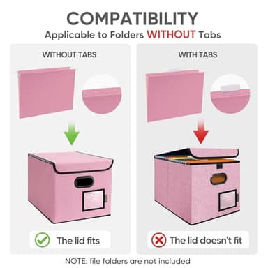 BALEINE File Organizer Box with Lid, Collapsible File Folder Organizer with Plastic Slide, Hanging File Folder Box for Office Document Storage (1 Pack, Pink) - Image 6