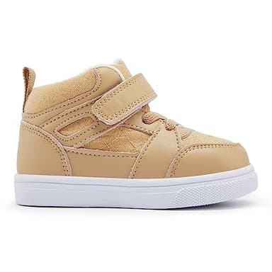 BMCiTYBM Baby High Top Sneakers Boy Girl Walking Shoes Infant First Walker Shoes for 6 9 12 18 24 Months Khaki Size 5 Toddler - Image 3