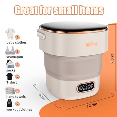 Portable Washing Machine，16L Foldable Mini Washer Machine with Spin Basket Laundry，Collapsible Small Underwear Washer Machine with 3 Cleaning Modes for Apartment Home Hotel Camping (Khaki) - Image 2