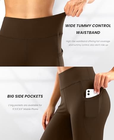 28"/30"/32"/34" Inseam Women's Bootcut Yoga Pants Long Bootleg High-Waisted Flare Pants with Pockets(Coffee Brown,30-XL) - Image 4