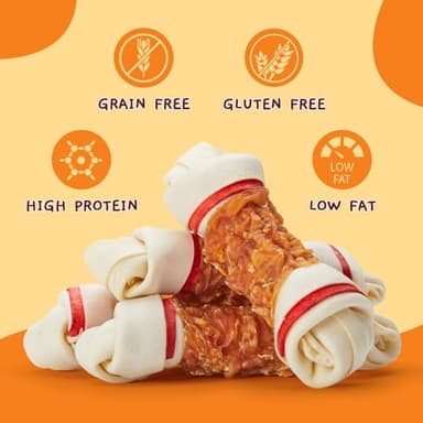 Jungle Calling Chicken Wrap Knotted Bones Dog Chews, Long Lasting Beefhide Treats Real Rawhide Bones for Large Dogs Edible Training Treats - Image 2