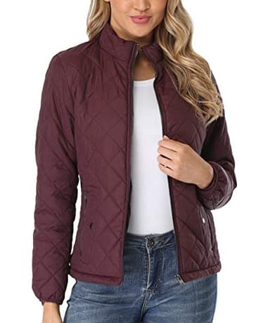 PEIQI Women's Quilted Jacket Coat Outwear Zip-up Stand Collar Padded Jacket with Pockets Red X-Large - Image 4