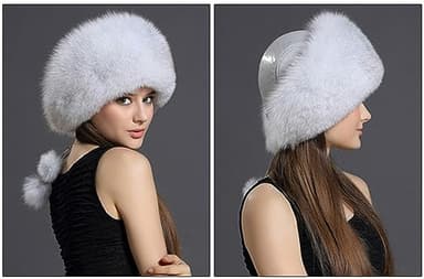 UMREN Women's Winter Warm Fox Fur Hat Cossack Russian Style Hat Caps with Stretch Picture - Image 3