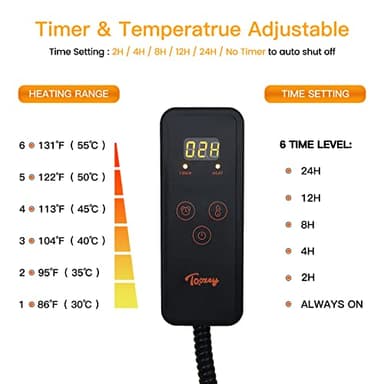 Toozey Large Pet Heating Pad, 6 Adjustable Temperature Dog Cat Heating Pad with Timer, Waterproof Heated Dog Bed with Chew Resistant Cord, Indoor Electric Pet Heated Mat 35x24in - Image 5