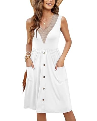 MOLERANI Women Summer Dresses Sleeveless Casual Loose Swing Button Down Midi Dress with Pockets,White,S - Image 1