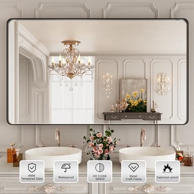 ISTRIPMF Bathroom Mirror Black,50x30 Inch Large Matte Black Bathroom Vanity Mirror,Rectangle Black Metal Framed Mirror for Wall,Anti-Rust,Shatter-Proof (Horizontal/Vertical) - Image 3