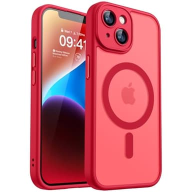 CANSHN Magnetic for iPhone 14 Plus Case, Upgraded [Full Camera Protection] [Compatible with Magsafe] [Translucent Matte] Shockproof Protective Phone Case for iPhone 14 Plus 6.7" - Red - Image 1