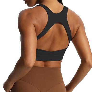 Aoxjox Women's Workout Sports Bras High Impact Fitness Backless Padded Training Gym Khloe Bra Yoga Crop Tank Top (Black, Large) - Image 2