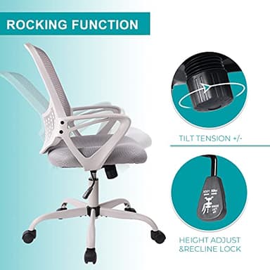 Office Chair, Ergonomic Home Desk Chair Mid Back Mesh Chair Rolling Swivel Computer Chair with Lumbar Support (Office Chair, Light Grey) - Image 7