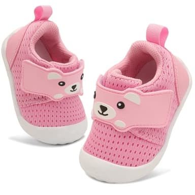 FEETCITY Baby Shoes Baby Girls Sneakers Infant Walking Shoes Infant Boys Sneakers Wide Toddler Barefoot Shoe Breathable 12-18 Months Pink - Image 1