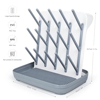 Termichy Baby Bottle Drying Rack: Large Vertical Bottle Dryer Rack Holder - Space Saving Standing Drying Rack for Baby Bottles and Pump Part Cleaning (Gray) - Image 5